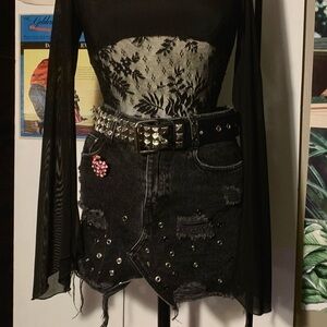 Punk Black Denim Mini Skirt